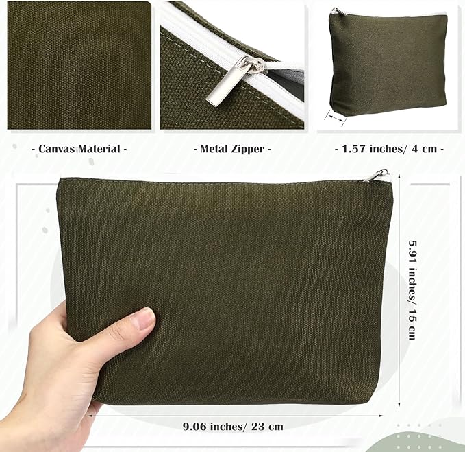 Reginary 10 Pcs Valentines Canvas Makeup Bags Bulk for Women Travel Toiletry Cosmetics Bags Blank DIY Pencil Pouch, Gift for Valentines Patrick's Day Wedding Bridal Shower Coworker (Plain Color)