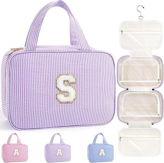 TOPEAST Travel Toiletry Bag Makeup Bag - Hanging Toiletry Bag for Women, Portable Toiletries Travel Bag and Cosmetic Bag, Airplane Travel Essentials Travel Toiletry Bag - Letter S, Purple