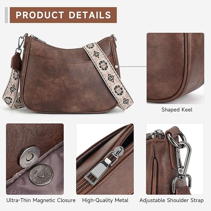 APHISON Trendy Leather Crossbody Purse with Adjustable Strap, Women's Shoulder Handbag