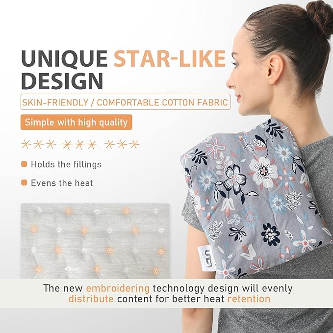 UNCN Wide Microwave Heating pad with Washable Cover 9.5x16in Microwavable Hot Pad for Neck Shoulder, Cramps, Back Pain Relief, Cordless Warm Compress Weighted Moist Heat Pack for Aches, Unscented