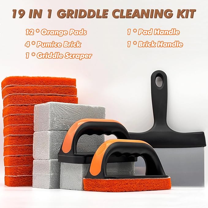 19 in 1 Griddle Cleaning Kit for Blackstone Accessories, Flat Top Grill Cleaning Kit w/Griddle Scraper, 4 Grill Stone, Griddle Brush Easy to Remove Stain - 5060