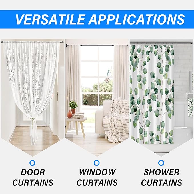 Suranew 25-38" Black Heavy Duty Spring Tension Shower Curtain Rod, No Drill Stainless Steel Rust-Resistant Adjustable Bathroom/Closet Rod with Non-Slip Pads