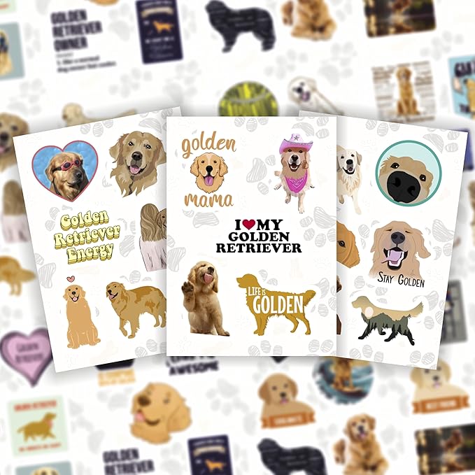 BulbaCraft 100Pcs Golden Retriever Stickers for Water Bottle and Laptop - Golden Retriever Party Favors & Decorations, Waterproof Vinyl Decals, Cute Dog and Pet Stickers, Gifts for Women & Men