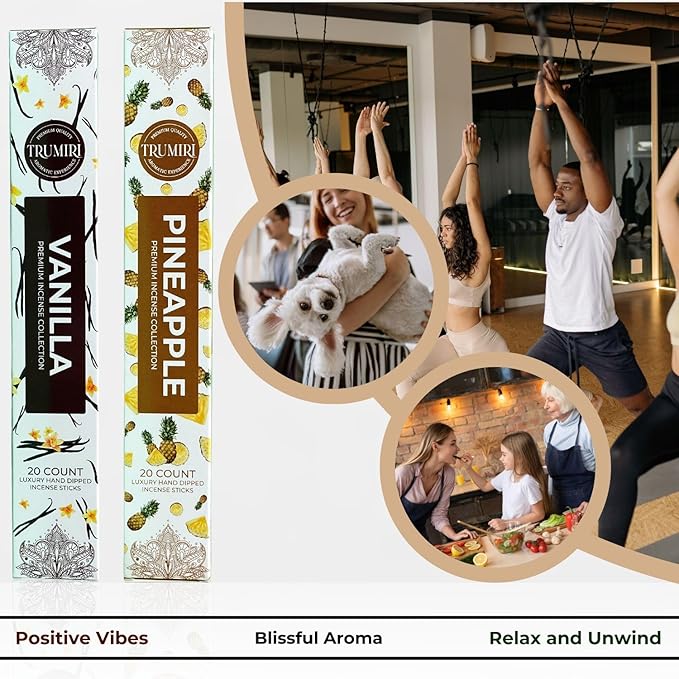 Trumiri Incense Sticks - Combo Pack of 40 Insence-Sticks - 20 Vanilla + 20 Pineapple - Insenses - Insents - Incents - Inscense - Incence - Incienso - All Natural Incense Sticks