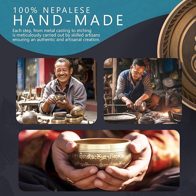 Handmade Tibetan Etched Singing Bowl Set with Case – Meditation Bowl & Sound Bowl with Cushion, Mallet & Guide – Portable Meditation Kit – Therapeutic Sound Devices – Yoga Accessories for Relaxation