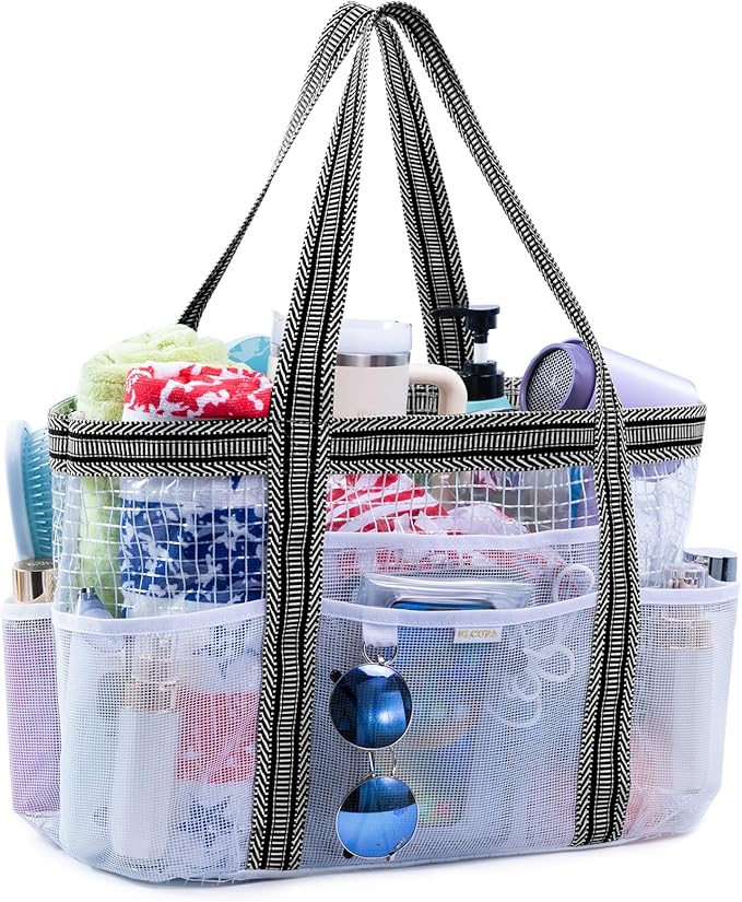 Large Mesh Shower Caddy – Portable ShowerTote with Waterproof Phone Pouch – Quick Dry Shower Bag with Separate Dry & Wet Zones for College Dorm, Gym, Beach Tote, Camping, Travel Essentials
