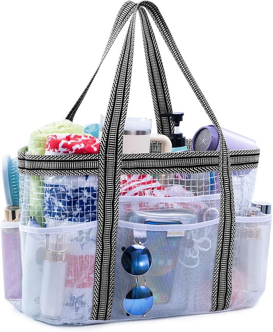Large Mesh Shower Caddy – Portable ShowerTote with Waterproof Phone Pouch – Quick Dry Shower Bag with Separate Dry & Wet Zones for College Dorm, Gym, Beach Tote, Camping, Travel Essentials