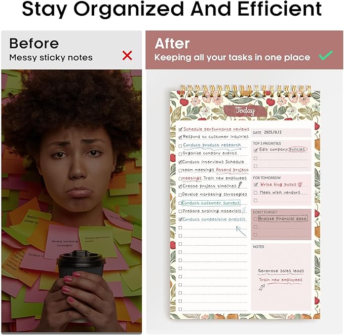 Taja To Do List Notepad - To Do List Notebook for Work with 52 Sheets, Undated Daily Planner Perfect for Daily Tasks and Goal Setting, Notepad Suitable for Office, Home & School - Cherry Orchard