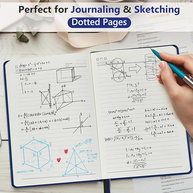 Dotted Journal Notebook for Men & Women, 160 Pages Dot Grid notebook for Note Taking, Bullet Journaling Notebook for Work, School, Travel, Writing, A5 Hardcover 5.9" x 8.5"(Navy)