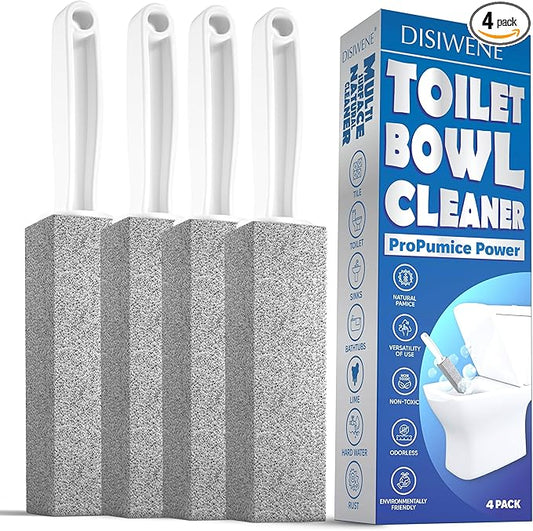 DISIWENE Pumice Cleaning Stone with Handle Toilet Bowl Cleaner Hard Water Ring Remover for Bath/Pool/Kitchen/Household Cleaning (4, 4 Pack with Handle)
