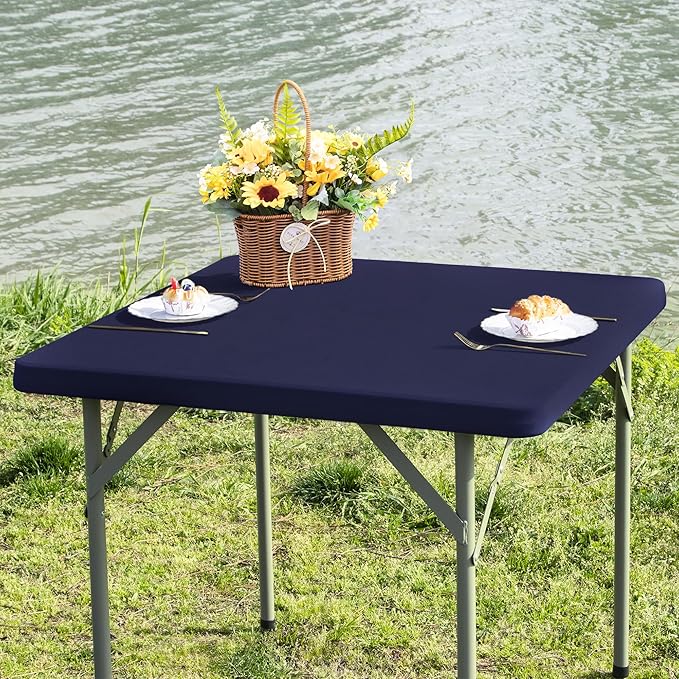 Square Fitted Table Cover Elastic Tablecloth 3ft Stretch Spandex Table Top Cover for Dining Indoor Outdoor Party Navy 36X36 Inch