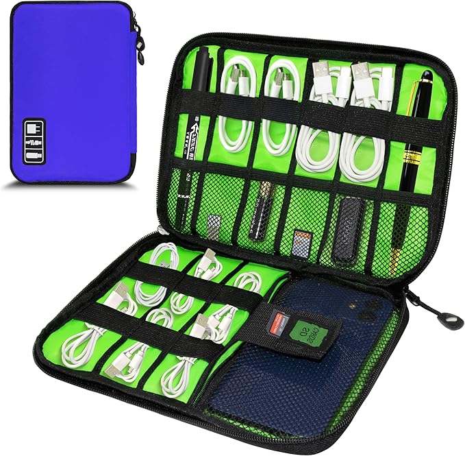 Electronics Organizer, Travel Cord Organizer Pouch, Portable Cable Organizer Bags, Travel Electronic Accessories Storage Case for Cables, Cords, Charger, Phone (Royal Blue)
