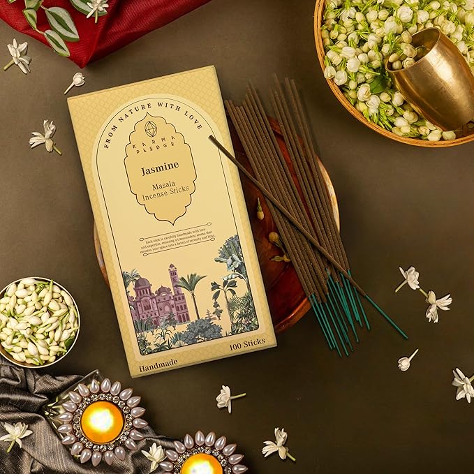 Incense Sticks, Jasmine Incense, Pack of 100 Stick, Hand Rolled Aromatic Masala Made with Natural Ingredients, 45-60 Minute Burn Time, Best for Home Fragrance, Meditation, Yoga, Spiritual Healing