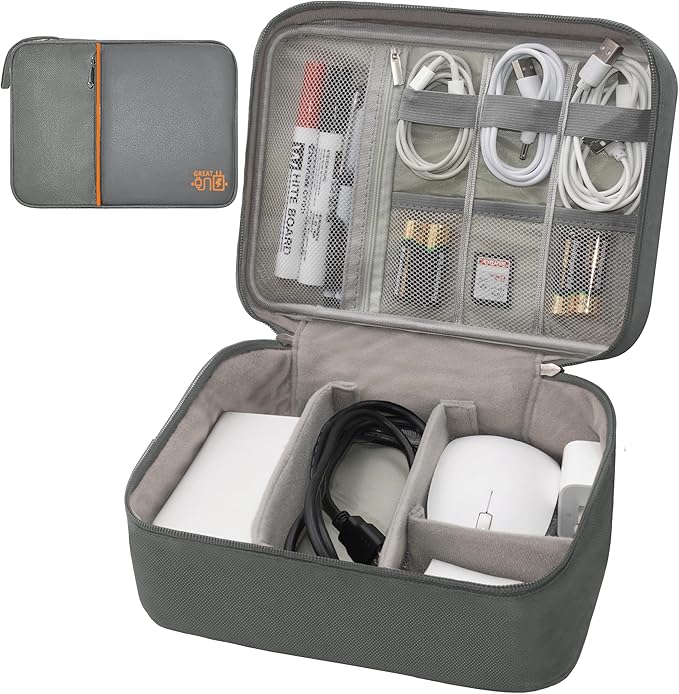 Electronics Organizer, Travel Cord Organizer Pouch, Portable Cable Organizer Bags, Waterproof Electronic Accessories Storage Case for Cables, Cords, Charger, Phone (Double Layer-Gray)
