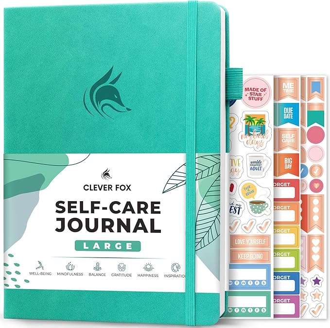 Clever Fox Self-Care Journal – Wellness & Daily Reflection Notebook – Mental Health & Personal Development – Self-Care, Meditation & Mood Journal for Women & Men – Large (Turquoise)