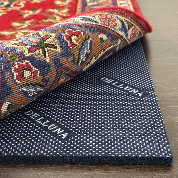 DELLUNA Non-Slip Area Rug Pad, 3/8" Thick Double Side Rubber + Felt, 2.5'x9'Premium Deluxe Cushioned- Safe for All Floors, Adds Comfort and Protection, Ultra Strong Grip, Stop Rug from Moving.