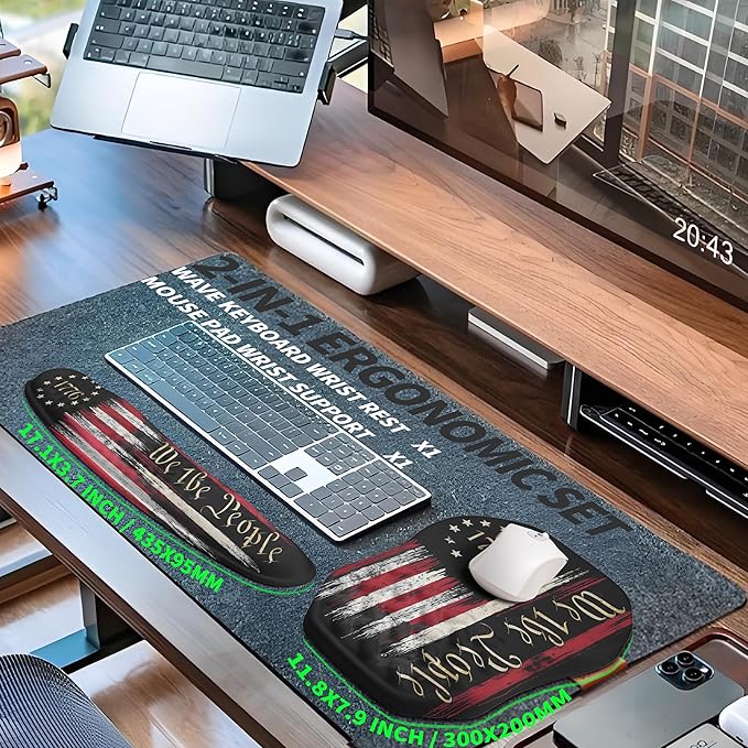 Gleamtide 2-in-1 Ergonomic Set, Wave Keyboard Wrist Rest and Massage Slope Mouse Pad Wrist Support, Rebound Memory Foam for Relieve Carpal Tunnel Syndrome and Wrist Pain (Flag)