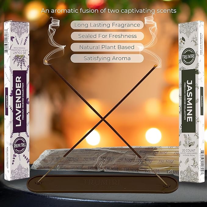 Trumiri Incense Sticks - Combo Pack of 40 Insence-Sticks - 20 Lavender + 20 Jasmine - Insenses - Insents - Incents - Inscense - Incence - Incienso - All Natural Incense Sticks