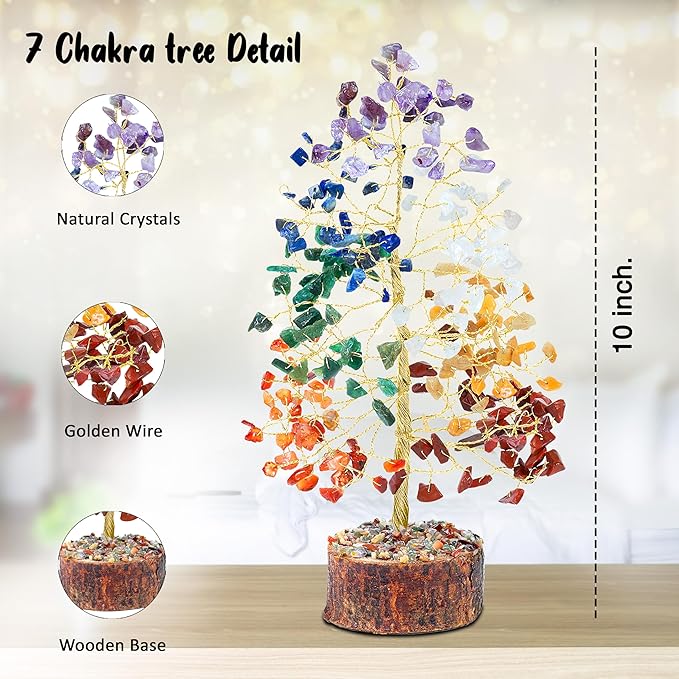 7 Chakra Tree of Life - Crystal Tree of Life, Gemstone Tree for Positive Energy, Feng Shui Tree Decor, Seven Chakra Tree, Money Tree Bonsai, Crystal Healing Stone Tree, Spiritual Gift Home Decor 10"
