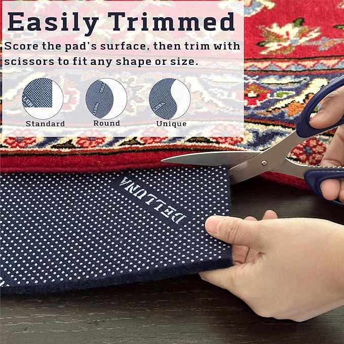 DELLUNA Non-Slip Area Rug Pad 1/4" Thick Double Side Rubber + Felt, 3'x5' Premium Deluxe Cushioned - Safe for All Floors, Adds Comfort and Protection, Ultra Strong Grip, Stops Rug from Moving.