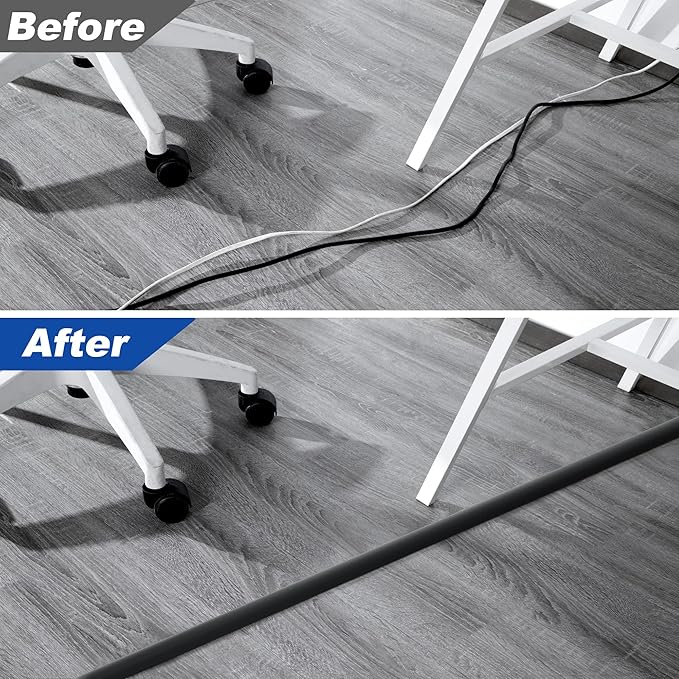 LZEOY 10FT Floor Cord Cover, Black Cord Hider Floor, Durable Cord Covers for Wires on Floor, Cable Floor Cover Power Cord Cover, Floor Cord Protector Hide Cords on Floor Cord Cavity: 0.47" W x 0.24" H