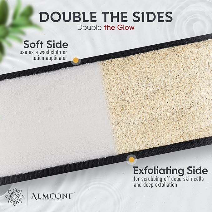 Sturdy Natural Loofah Back Scrubber for Shower for Men, Egyptian Loofah Body Scrubber Exfoliator and Washer for Men to Clean Your Back Deeply Like an Exfoliating Washcloth- 1 Count (1 Pack) - Black