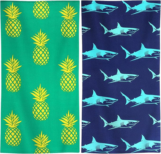 Genovega 2 Packs Oversized Beach Towel Set Extra Large Big XL Pool Camping Swim Clearance Towels 36x72 Soft Blanket Cruise Essentials Accessories Must Haves Vacation Necessities Adult Shark Pineapple