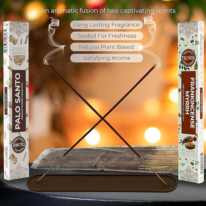 Trumiri Incense Sticks - Combo Pack of 40 Insence-Sticks - 20 Palo Santo + 20 Frankincense Myrrh - Insenses - Insents - Incents - Inscense - Incence - Incienso - All Natural Incense Sticks