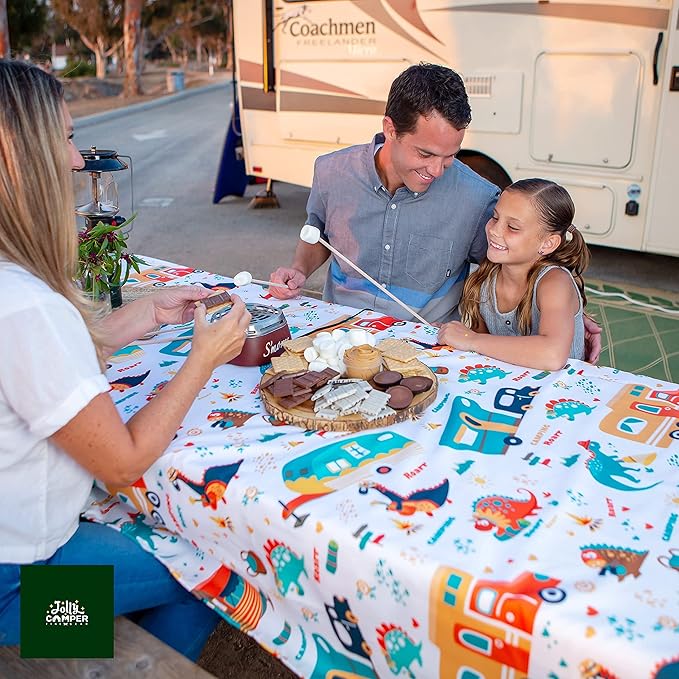 Extra Thick Camping Tablecloth with Clips & Storage Bag, Picnic Tablecloth, Fits 4ft to 8ft Picnic Tables, Polyester, Washable & Reusable, Spill & Stain Resistant, Waterproof,Picnic Table