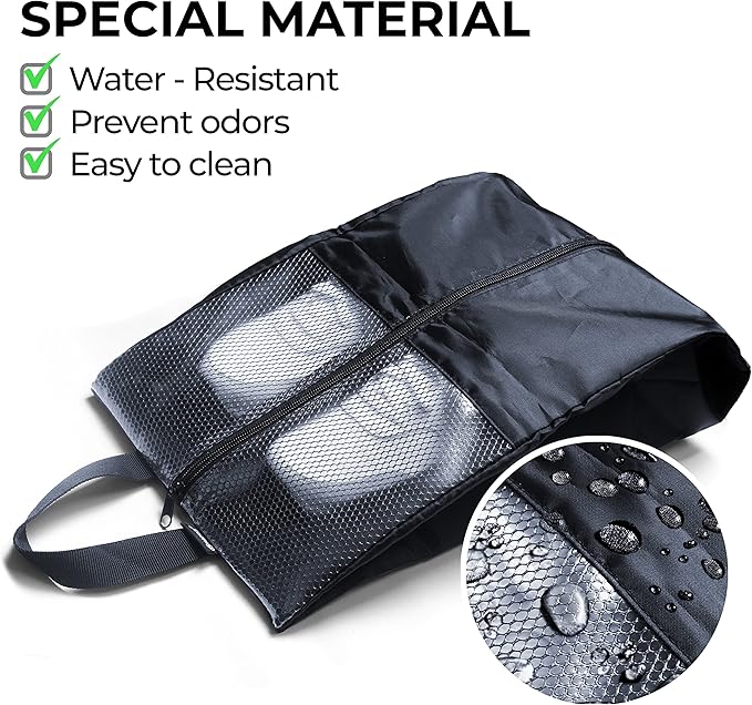 Shoe Bags For Travel, Used For Storage or as a Shoe Travel Bag, Space Saving When Traveling With These Travel Shoe Bags For Packing, Featuring Waterproof Nylon Sneaker Bags. (Black, 2 Pack, Large)