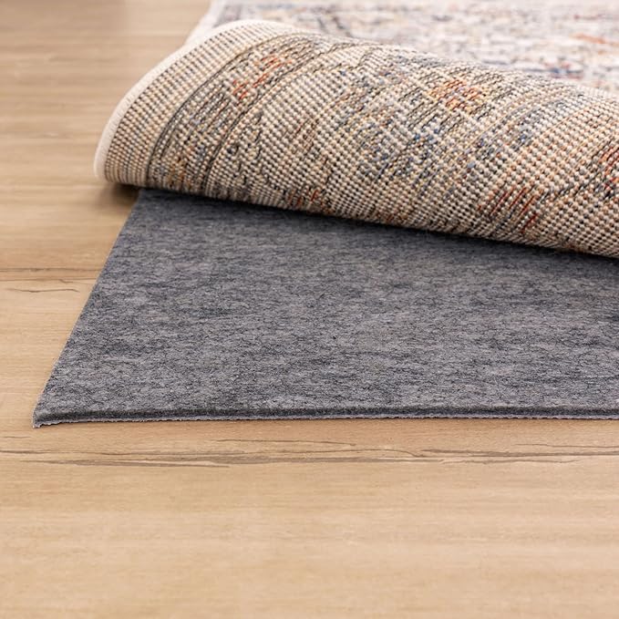 Mohawk Home 10' x 14' Premium Luxury Non Slip Rug Pad 1/4 Thick Dual Surface Felt + Rubber Gripper - Safe for All Floors, Synthetic Fiber, Grey