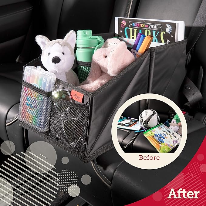 Lusso Gear Car Seat Organizer for Front or Backseat - Great for Adults & Kids, Features 9 Storage Compartments for Toys, Magazines, Tissues, Maps, Books, Documents, Games & More (Floral)