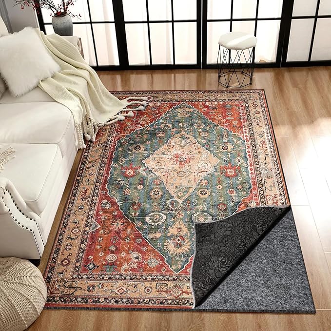 Waterproof Rug Pad, Thick 8x10 Ft Under Area Rug Carpet Pad, Non Slip Rug Pads for All Floors and Hardwood Floors Finishes, Keep Carpets in Place Soft and Prevent Rug from Wrinkling or Buckling