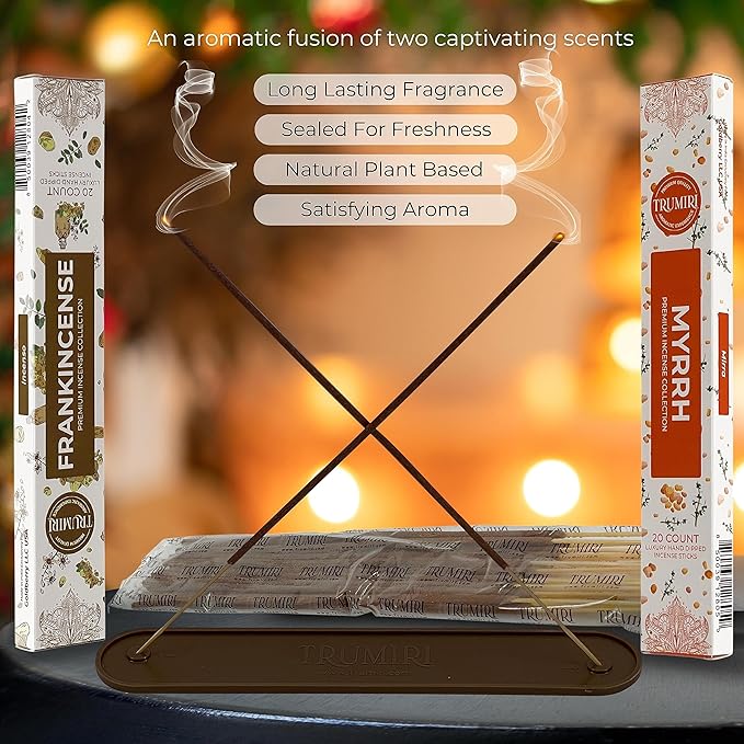 Trumiri Incense Sticks - Combo Pack of 40 Insence-Sticks - 20 Frankincense and 20 Myrrh - Insense - Insents - Incents - Inscense - Incence - Incienso - All Natural Non Toxic Incense Sticks
