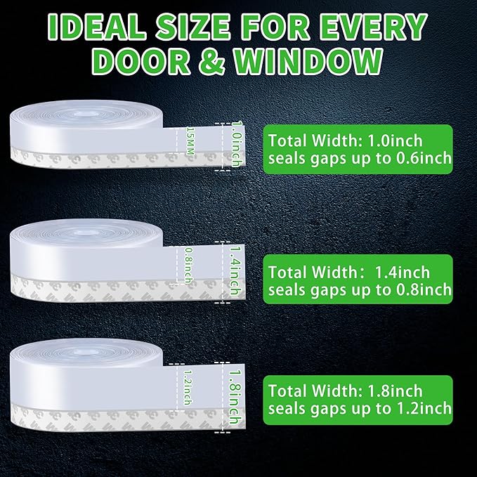 Weather Stripping Door Seal – Door Seal Strip for Door Frame Side, Window, Shower Door Bottom Seal, Strong Adhesive Silicone Draft Stopper for Weatherproofing and Noise Reduction, 1.4in Black