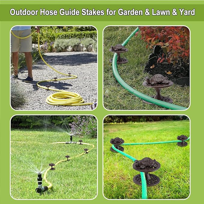 OwnMy Set of 2 Cast Iron Garden Hose Guide Stakes, Heavy-Duty, Decorative Garden Hose Guide Spikes for Lawn, Yard, Outside Plants Protection - Keeping Hoses Away from Flower Beds, Turtle Pattern