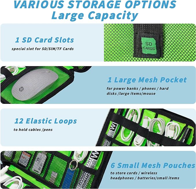 Electronics Organizer, Travel Cord Organizer Pouch, Portable Cable Organizer Bags, Travel Electronic Accessories Storage Case for Cables, Cords, Charger, Phone (Royal Blue)
