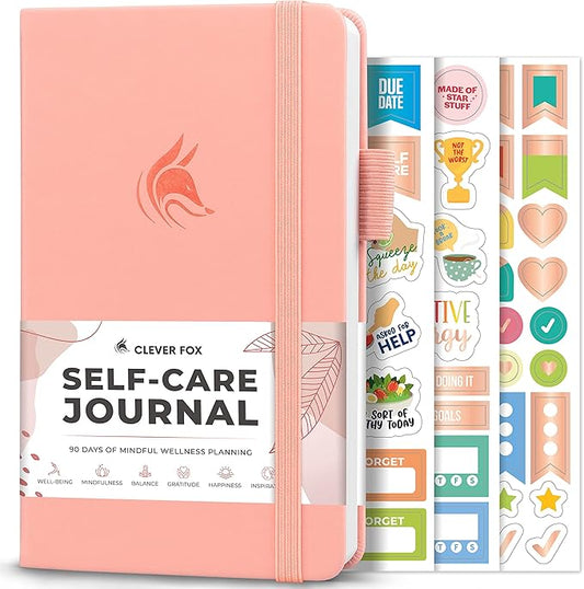 Clever Fox Self-Care Journal Pocket – Daily Reflection Notebook – Mental Health & Personal Development Planner, Meditation & Mood Log (Light Pink)