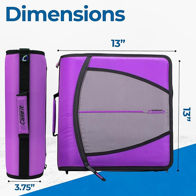 Case-it Mighty Zip Tab School Zipper Binder | 3-Inch O-Rings, 600-Sheet Capacity, 5-Subject Expanding File Folder, Multiple Pockets & Storage Organizer, Shoulder Strap | D-146 Deep Purple | 6 Pack
