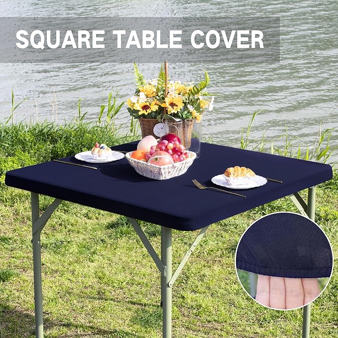 Square Fitted Table Cover Elastic Tablecloth 3ft Stretch Spandex Table Top Cover for Dining Indoor Outdoor Party Navy 36X36 Inch
