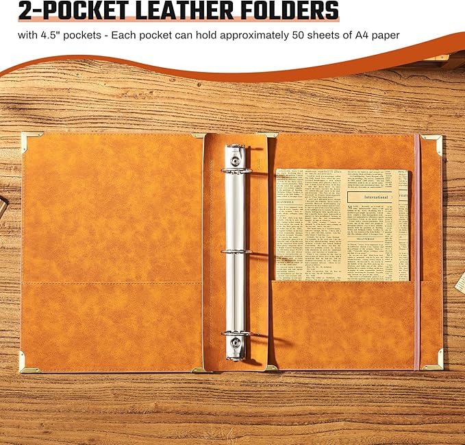 Ovesmusl Sunflower PU Leather 3 Ring Binder Fits 8.5"x11" Letter Size Paper, 1.5 Inch Round Ring Binder Holds 350 Sheets, Notepad Paper Cover Loose Leaf Organizer, Pink