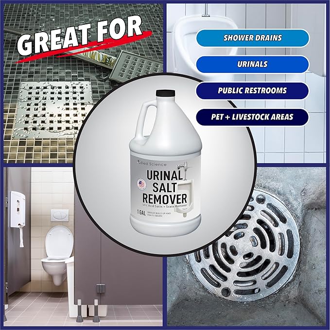 Allied Science Urinal Salt Remover - Uric Acid Salts Scale Remover Unclogs Urinals and Removes Uric Acid Odors - 4 Gallons