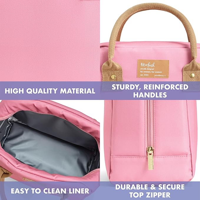 Fit & Fresh Lunch Bag For Women, Insulated Women's Lunch Bag For Work, Leakproof & Stain-Resistant Large Lunch Box For Women With Containers, Zipper Closure Bloomington Bag, Dusty Rose