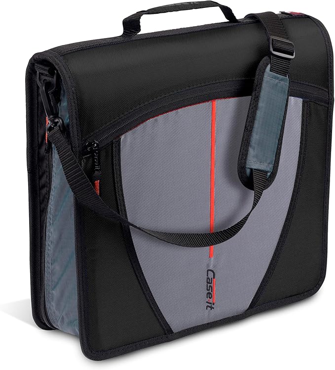 Case-it Mighty Zip Tab School Zipper Binder | 3-Inch O-Rings,600-Sheet Capacity,5-Subject Expanding File Folder,Multiple Pockets & Storage Organizer,Shoulder Strap | D-146 Jet Black,(Pack of 6)