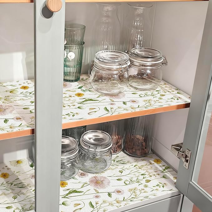 Tatyanna Drawer and Shelf Liner for Kitchen Cabinets Non Adhesive Drawer Liners Floral Cabinet Liner Strong Grip Non Slip Shelf Liners Waterproof Kitchen Cupboard Liner Easy to Clean 12IN x 16.4FT