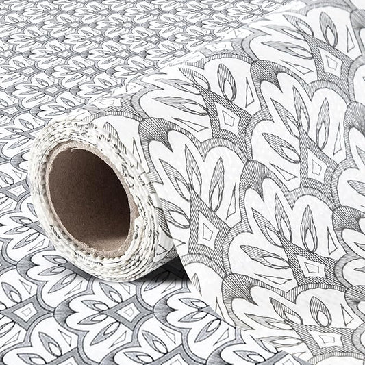 FIFTY FEET 12"x120" Non-Adhesive Shelf Liner for Kitchen Cabinets and Drawers, Washable Non-Slip PVC Cabinet Liner (Black Floral)(6 Roll)