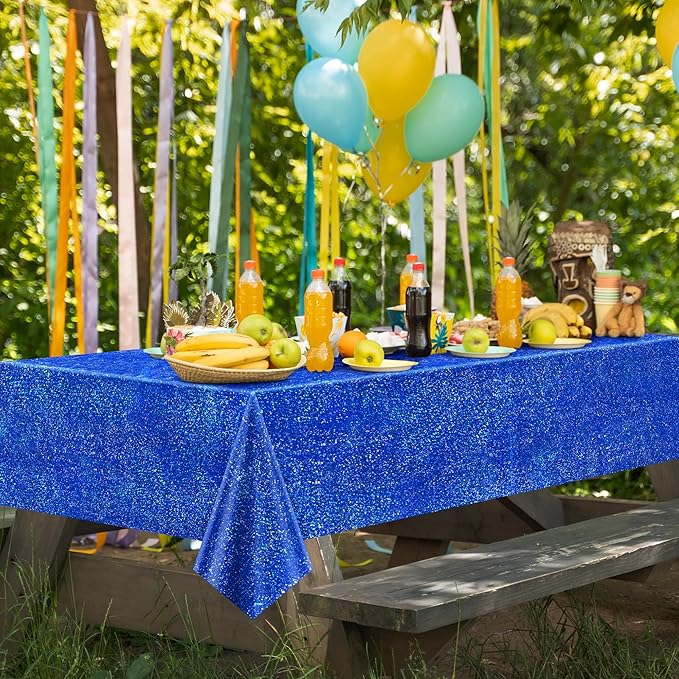 Sparkling Holographic Laser Tablecloth - Shimmering, Waterproof, Easy to Clean - Ideal for Bachelorette, Birthday, Wedding, and Anniversary Party Decorations (Dark Blue & Red & Silver, 3)