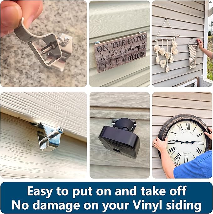 Vinyl Siding Hooks (12 Pack) - Heavy Duty No-Hole Needed Screws, Stainless Steel Hanger for Mounting Home Security Camera, Porch Decor