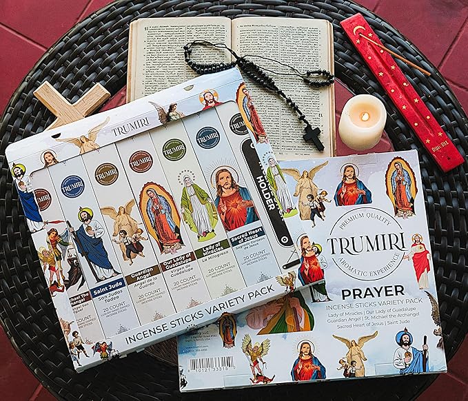 Prayer Incense Sticks - 120 Insence-Sticks (20 Insense x 6 Incents) Catholic Church Spiritual Incienso for Jesus Guardian Angel St Michael Archangel San Miguel Arcangel Judas Religious Gifts + Holder
