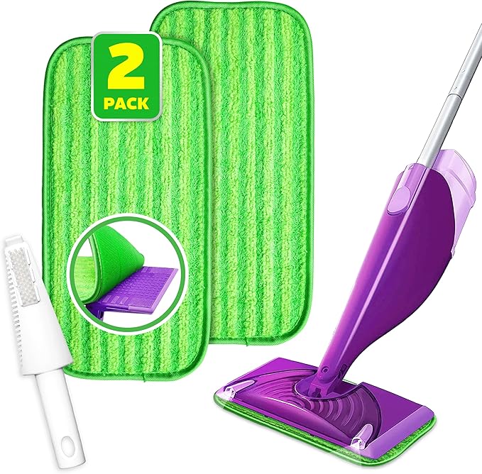 Befanty 2 Pack Reusable Mop Pads, Compatible with Wet Jet, Wet Pads Refill for WetJet, Microfiber Cloths for Hardwood Floors Cleaning, Machine Washable Mop Pads, Wet Dry Use, Scraper Included